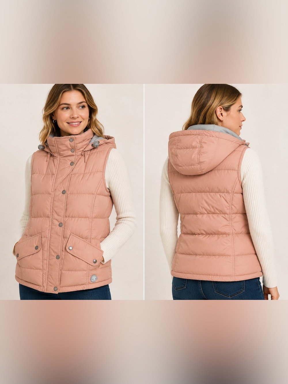 Barbour South Shields Women’s Pink Fibre Down Hooded Puffer Vest US 14